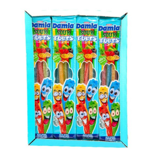 TAYAS DAMLA SOUR LICORICE TUBES ASSORTED PACK (35 GR X 24 PCS) X 8