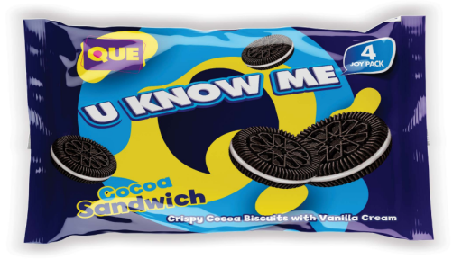 QUE KNOW COCOA SANDWICH BISCUIT WITH VANILLA CREAM (56 GR X 4) X 20