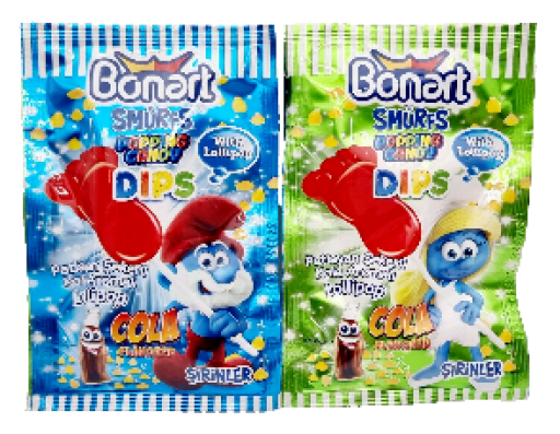 BONART SMURFS POPPING CANDY DIPPED LOLLIPOP COLA 12 GR X 288