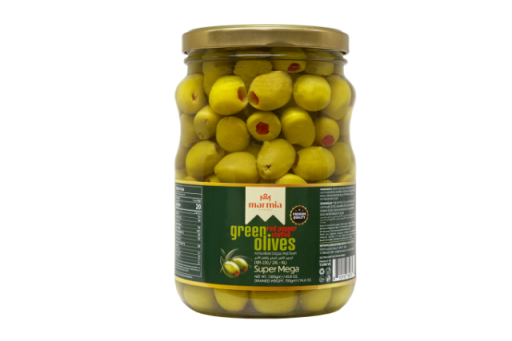 MARMIA RED PEPPER STUFFED GREEN OLIVES GLASS 700 GR X 6
